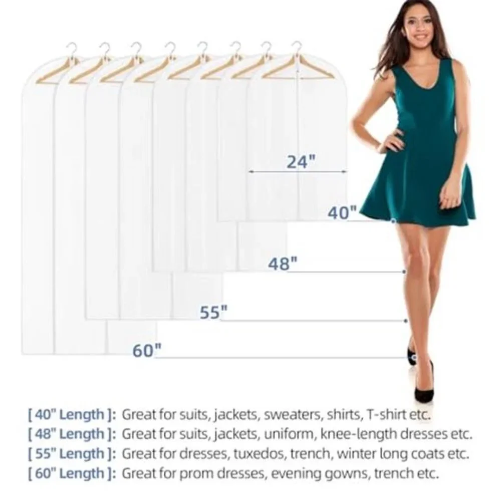 Clear Garment Bags For Hanging Clothes Suit Cover Closet Storage Zipper 12 Pack